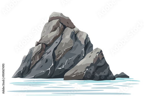 Large Rock by the Ocean Shore stock image isolated vector style