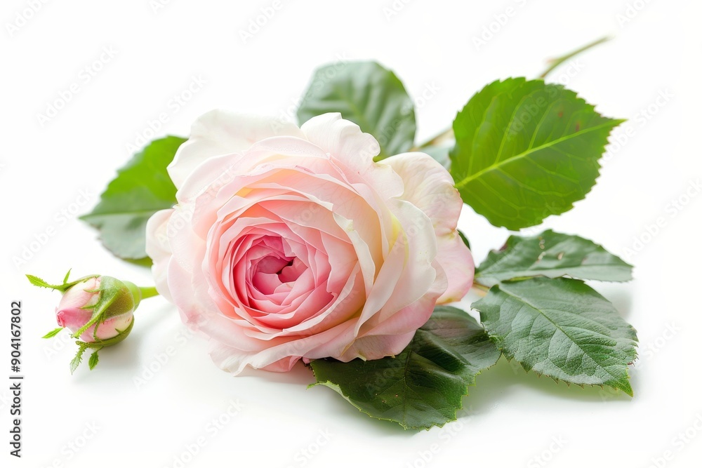 Light pink roses isolated on white background with buds leaves and tea rose aroma Light pink roses isolated on white background with buds leaves and tea rose aroma
