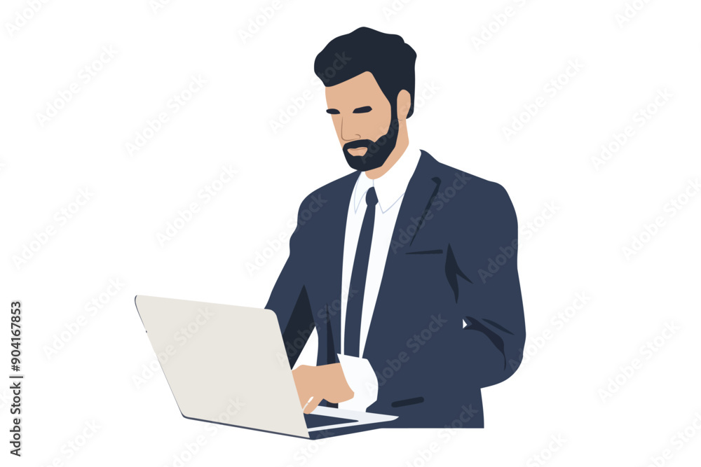 man in business suit using laptop stock image isolated vector style man in business suit using laptop stock image isolated vector style