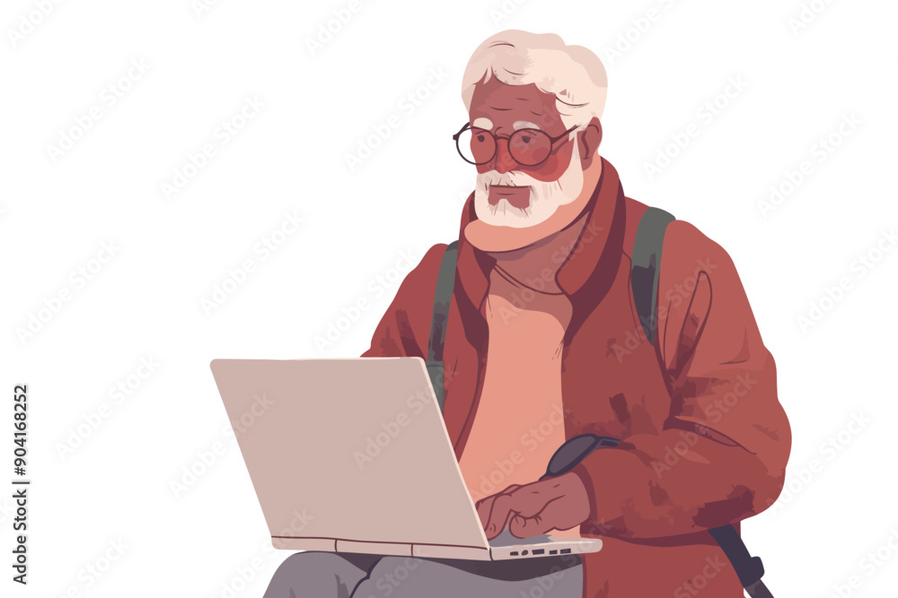old man using laptop stock image isolated vector style old man using laptop stock image isolated vector style