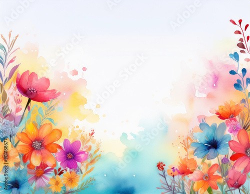 Bright Summer Floral Art Illustration Flowers Background with Copy Space for Advertising Text