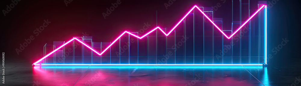 Fototapeta premium A vibrant stock photo depicting a neon-lit graph, symbolizing growth and progress in a modern digital landscape.