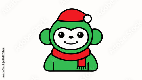 Christmas Cute Monkey Line Art