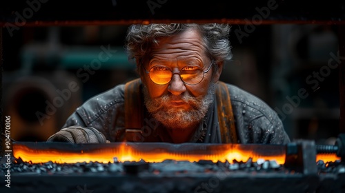 A skilled blacksmith working in a traditional forge, shaping red-hot metal with precision and strength.