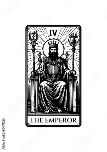 The Emperor: Tarot Card Featuring Regal Sovereign, Throne, Crown, Scepters, and Royal Symbols