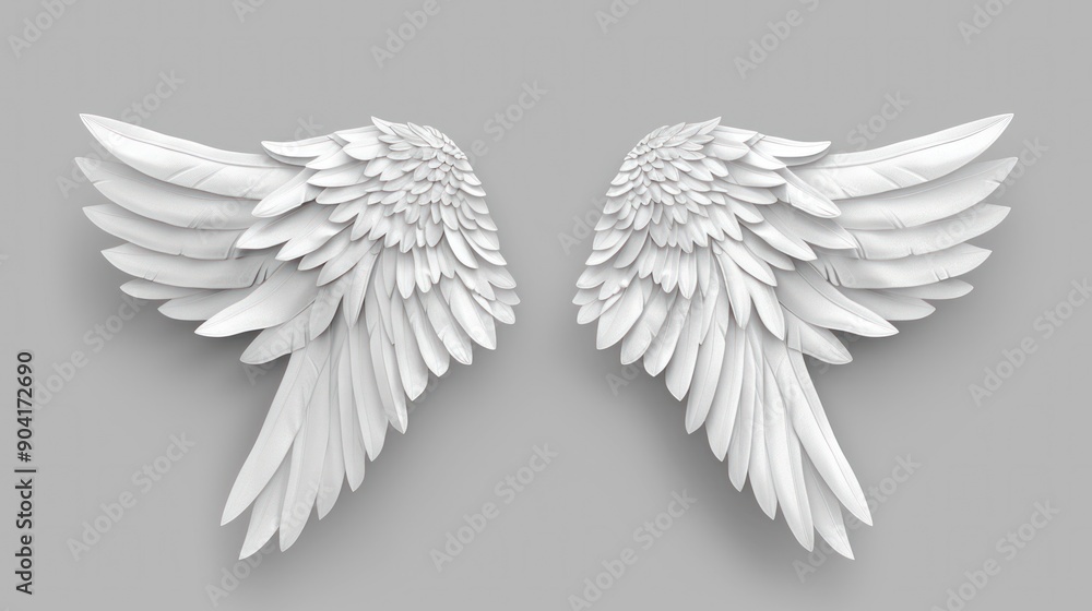 White Angelic Wings on a Grey Background