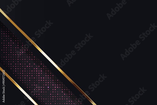 Abstract black background with a diagonal golden line and pink polka dots.