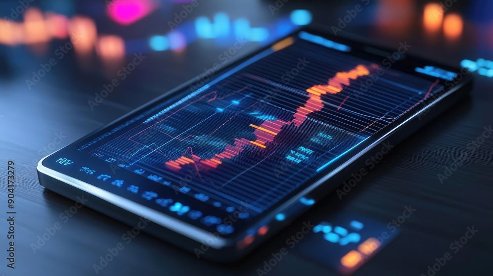 Futuristic economic forecast with declining graphs, futuristic business decline, advanced tech in financial trouble Futuristic economic forecast with declining graphs, futuristic business decline, advanced tech in financial trouble