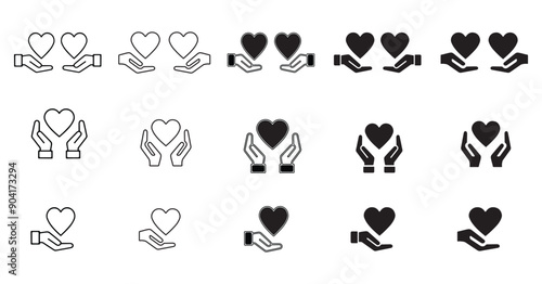 Donation icon, charity symbol, Hands holding heart concept, vector 