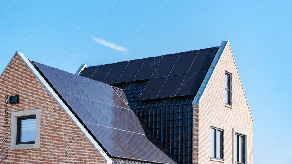 Elegant Solar Panels on Modern Homes Bathed in Sunlight Elegant Solar Panels on Modern Homes Bathed in Sunlight