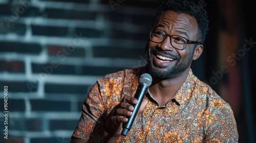 a male stand up comedian on stage with a microphone