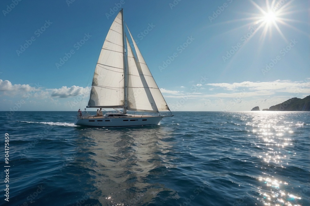 Fototapeta premium Sailboat Gliding Through the Azure Ocean