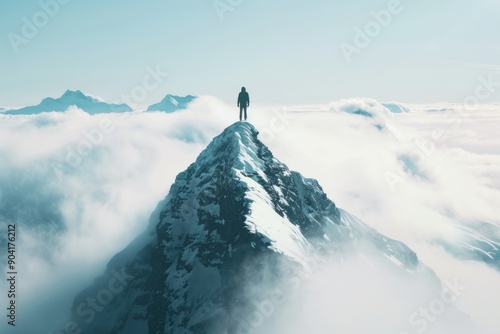 Endurance influence radiating tenacity, illustrating the capability to persist against odds copy space, concept of resilience, ethereal, Composite, Mountain backdrop