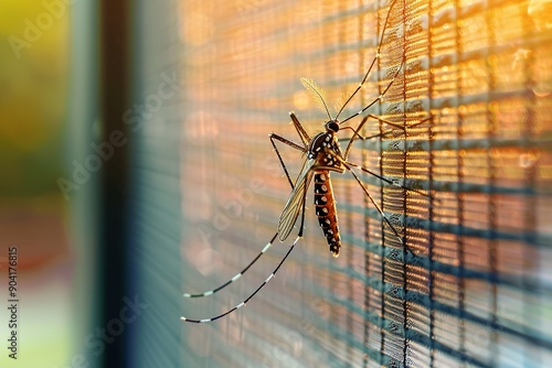 Aedes mosquito on a window screen 