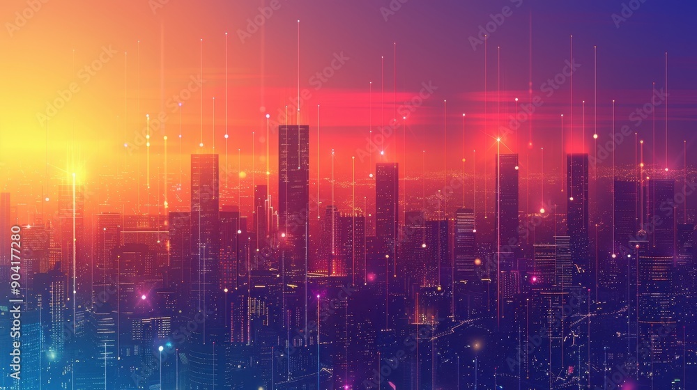 Abstract representation of a smart city with gradient lines and dot points, illustrating urban development and futuristic design. Abstract representation of a smart city with gradient lines and dot points, illustrating urban development and futuristic design.