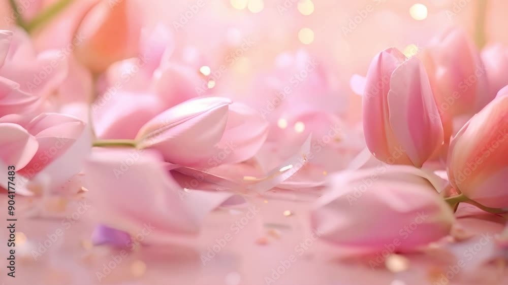 Abstract pastel light pink tulip flowers close up on a table. Summer minimal defocused floral background. Abstract pastel light pink tulip flowers close up on a table. Summer minimal defocused floral background.