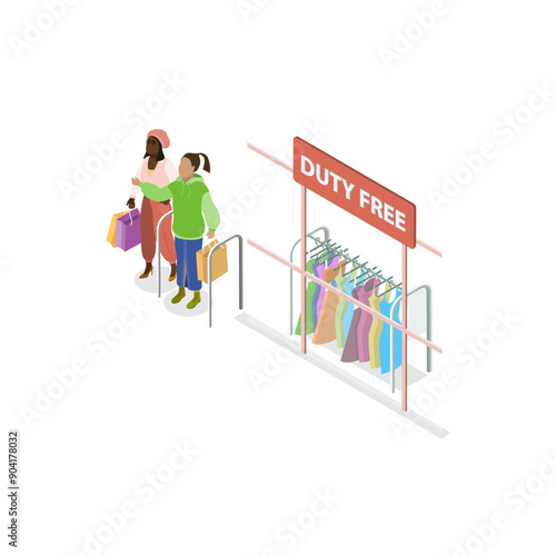 3D Isometric Flat Vector Set of Airport Scenes, Automated Border Control, Waiting Area, Duty Free Shopping. Item 2