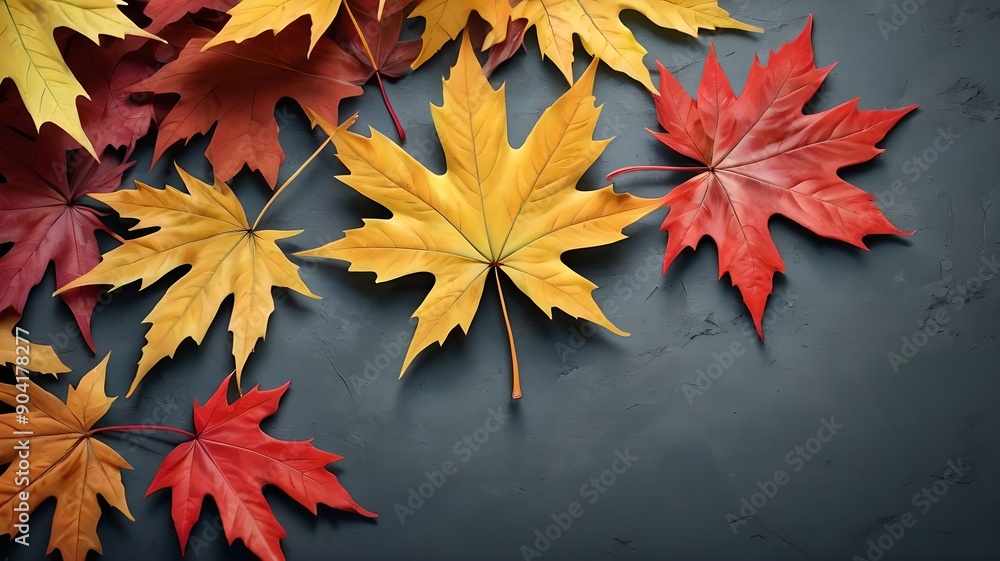 Red yellow autumn leaves, lie on a light background, a lot of empty space, empty space, banner, autumn concept Red yellow autumn leaves, lie on a light background, a lot of empty space, empty space, banner, autumn concept