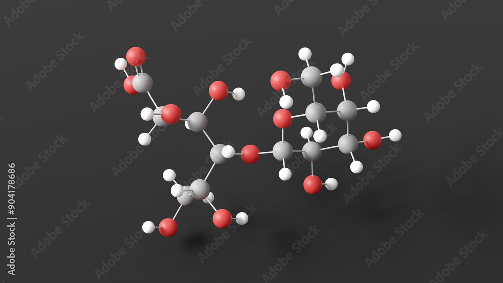 lactobionic acid molecule 3d, molecular structure, ball and stick model, structural chemical formula e399 lactobionic acid molecule 3d, molecular structure, ball and stick model, structural chemical formula e399