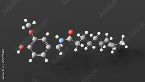 Photos capsaicin molecule 3d, molecular structure, ball and stick model, structural che