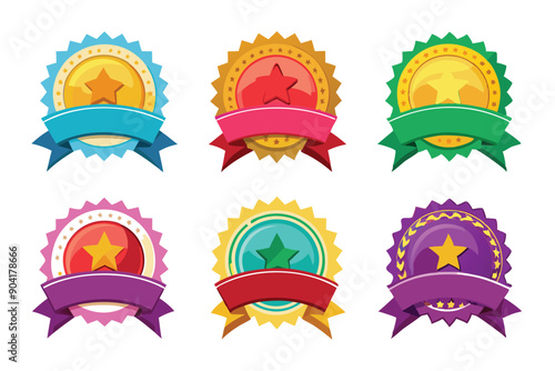 Colorful Award Badges with Stars and Ribbons
