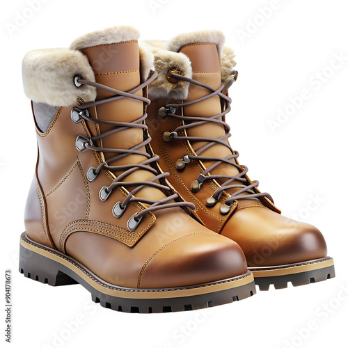 pair of winter boots isolated on transparent background