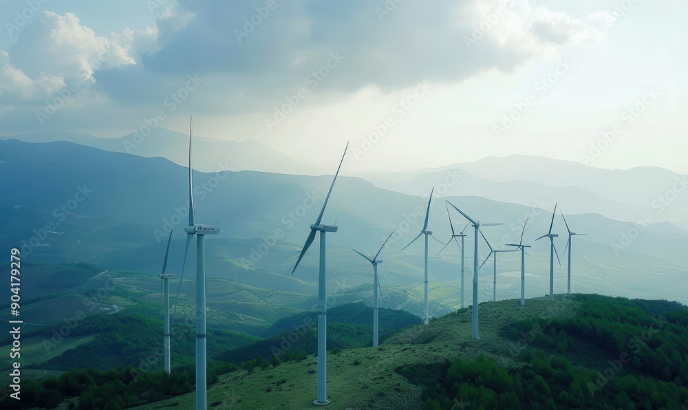 Wind turbines generating green power in the mountains. Wind turbines generating green power in the mountains.