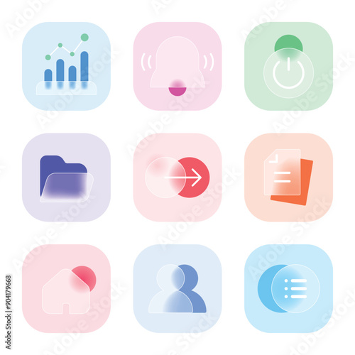 A collection of glass-morphism-style icons
