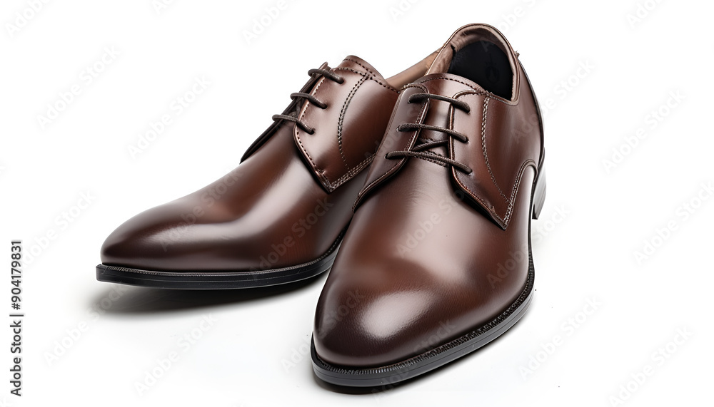 Dark Brown Leather Dress Shoes with Sleek Design Isolated on white background Dark Brown Leather Dress Shoes with Sleek Design Isolated on white background