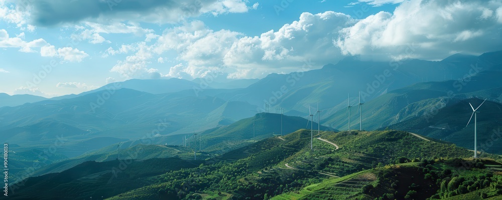 Wind turbines generating green power in the mountains. Wind turbines generating green power in the mountains.