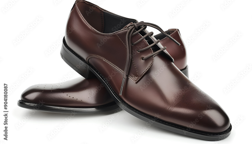 Dark Brown Leather Dress Shoes with Sleek Design Isolated on white background Dark Brown Leather Dress Shoes with Sleek Design Isolated on white background