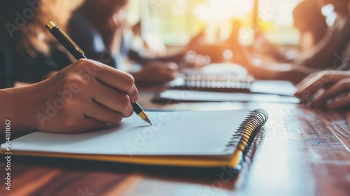 Wallpaper Mural Professional image of someone writing in a notebook during a business meeting Torontodigital.ca