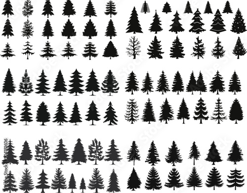 Christmas Silhouette Evergreen Trees in Various Styles photo