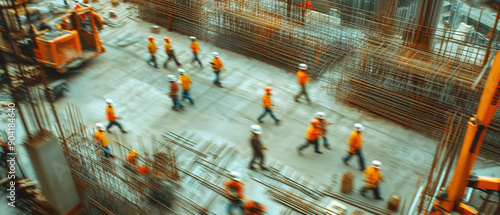 Image of the movement of Civil Engineer and construction workers in the construction zone. Ai generate.