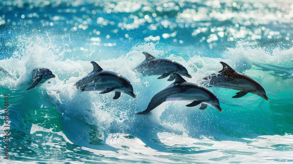 Fototapeta premium Dolphins Leaping Through Waves