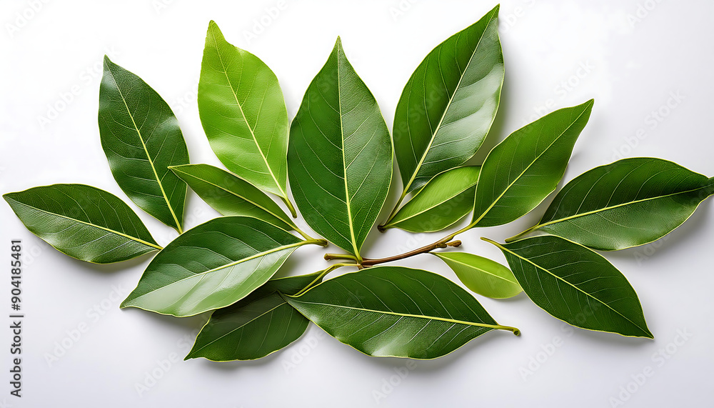 Fresh Green Bay Leaves- Fresh green bay leaves isolated on white, top view, showing vib_1(149) Fresh Green Bay Leaves- Fresh green bay leaves isolated on white, top view, showing vib_1(149)
