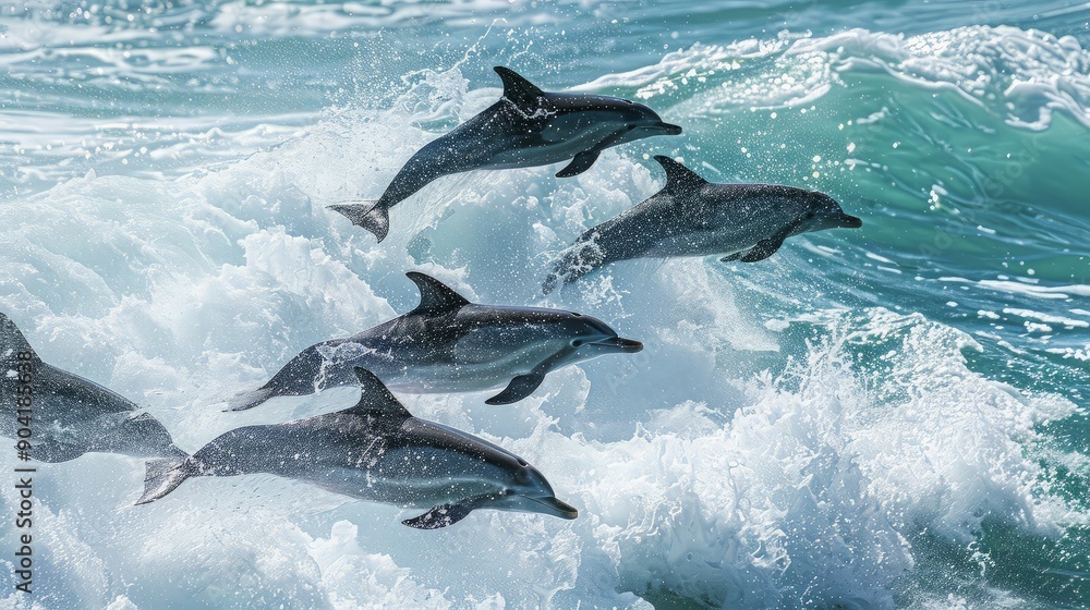 Fototapeta premium Dolphins Leaping Through Waves
