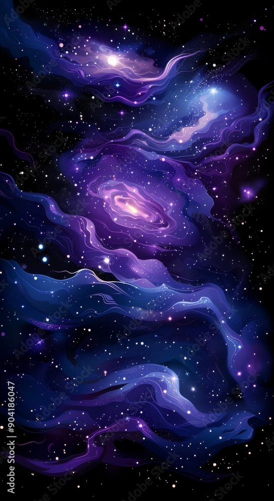 Obraz premium Swirling galaxies in a dark night sky illustration