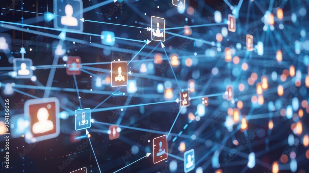 Concept of communication networks between people. Social media. Human resources.