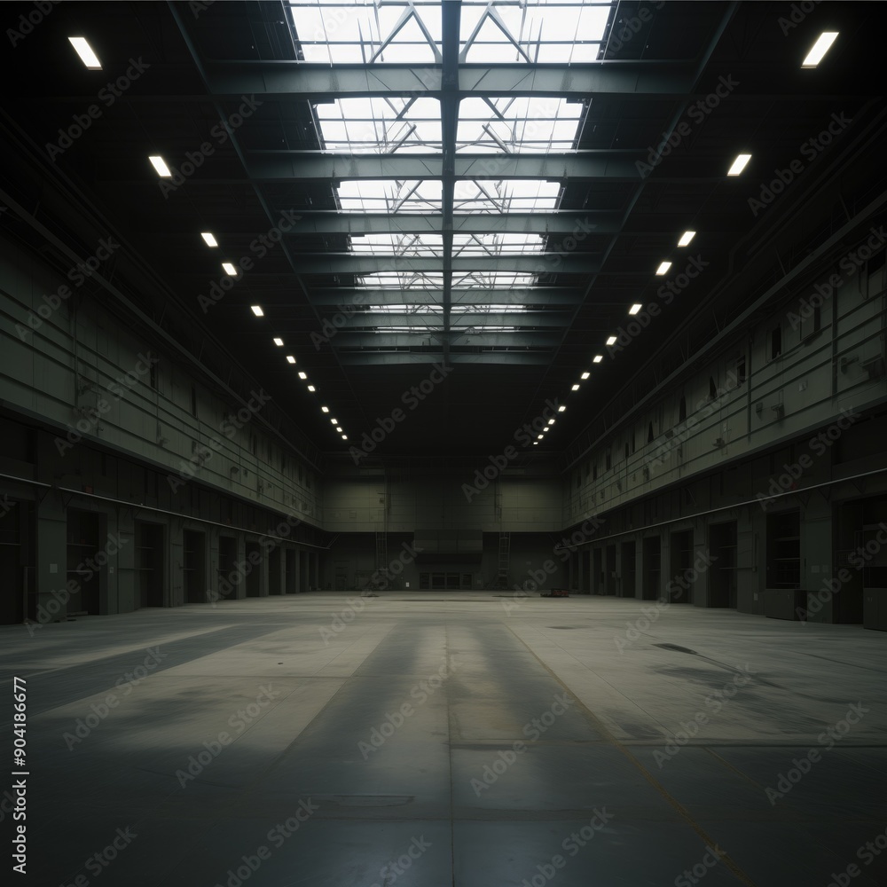 Empty concrete basement with lateral lights, Interior concept background