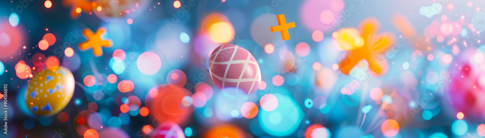 Obraz premium Modern abstract design of an Easter celebration with geometric shapes close up, vibrant, Overlay, egg and cross shapes backdrop