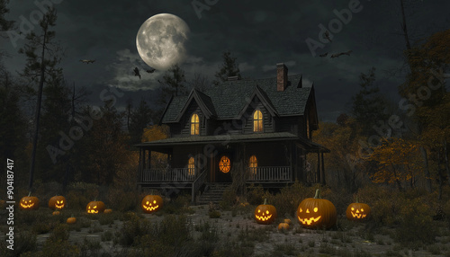 halloween background with castle and pumpkin