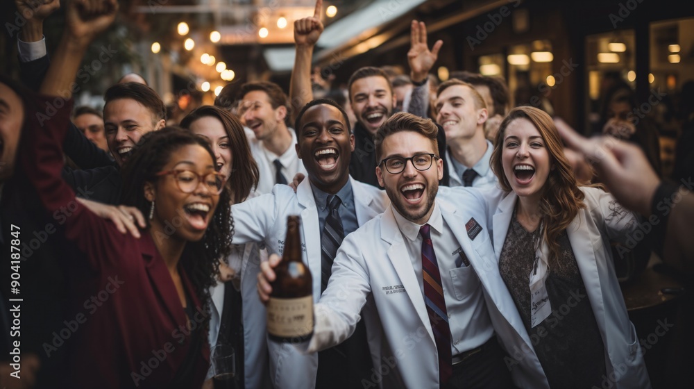 Joyful Medical Students Celebrate Educational Milestone Joyful Medical Students Celebrate Educational Milestone