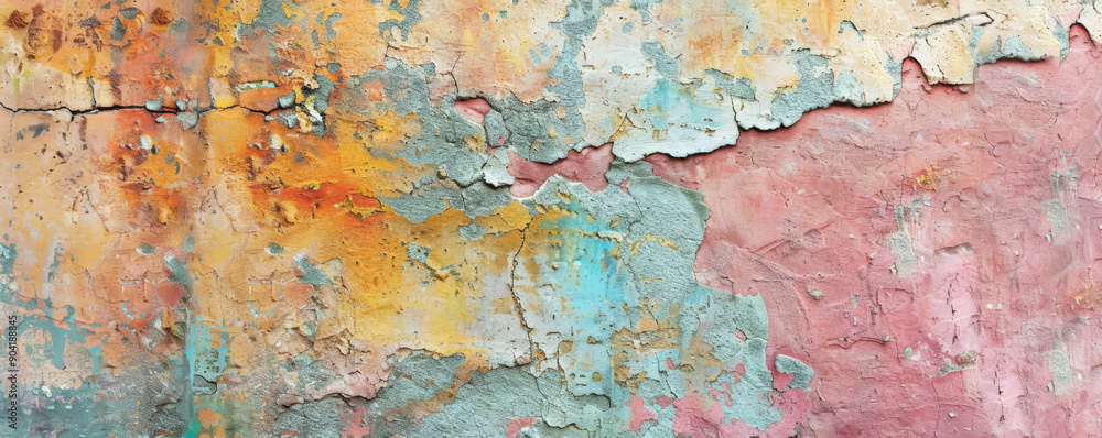 Fototapeta premium A colorful vintage stucco wall with intricate textures and an aged look, creating an elegant, nostalgic atmosphere.