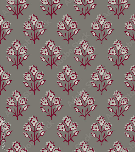 Indian Traditional Floral Block Print Kalamkari booti design allover seamless repeat pattern