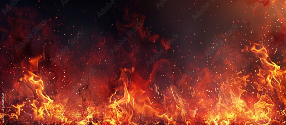 A massive fire with blazing flames depicted in a stunning copy space image A massive fire with blazing flames depicted in a stunning copy space image