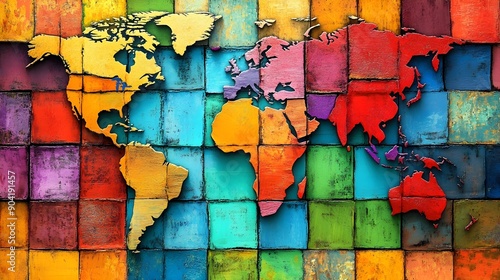 World map made of multi-colored squares. Best Graphic Resources