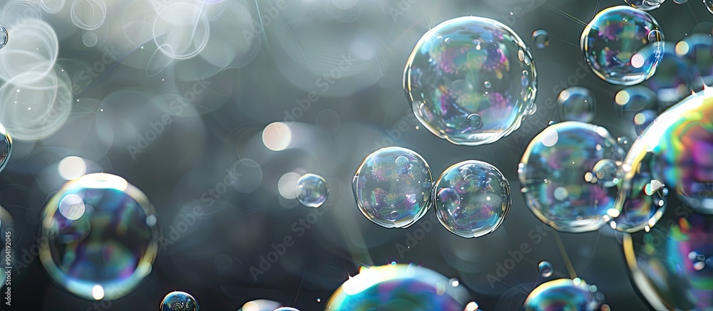 Grey background with transparent soap bubbles providing copy space image Grey background with transparent soap bubbles providing copy space image