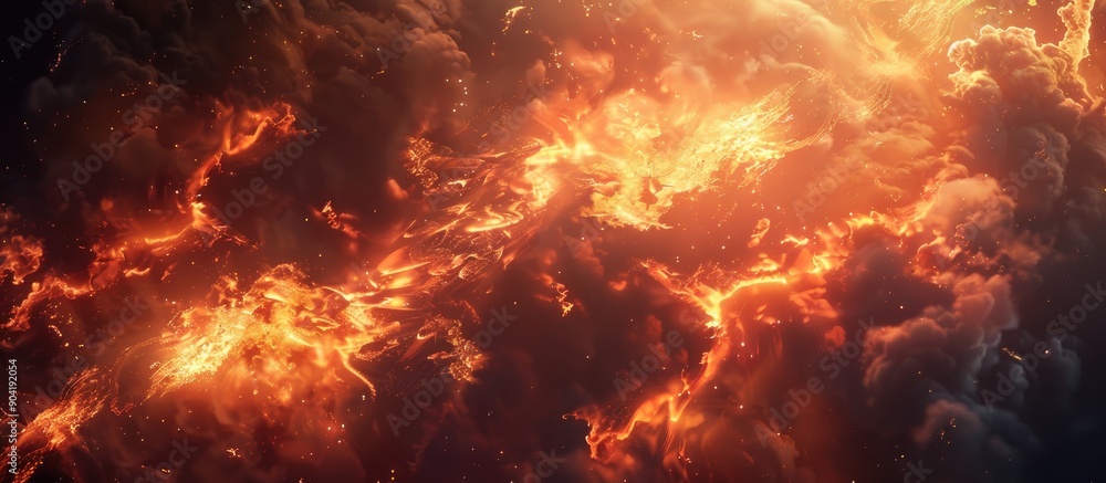 Fototapeta premium A massive fire with blazing flames depicted in a stunning copy space image