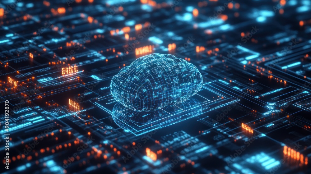concept of modern computer technology components artificial intelligence, deep data mining and machine learning. with 3D rendering background. Ai generated image concept of modern computer technology components artificial intelligence, deep data mining and machine learning. with 3D rendering background. Ai generated image